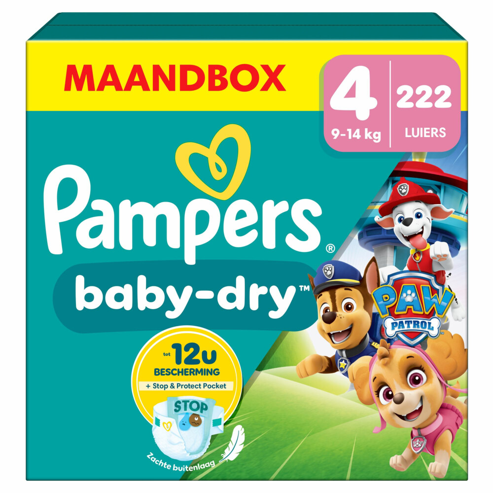 Pampers Baby Dry Luiers Paw Patrol Maat 4 (9-14 kg) 222 stuks