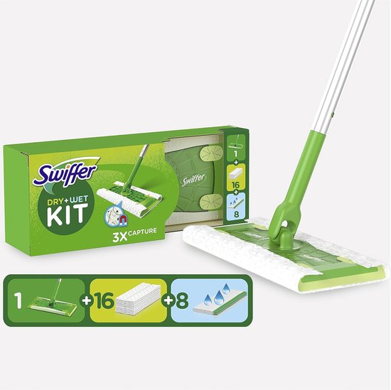 Swiffer starterkit vloerreiniger - 1 mop, 16 droge en 8 natte doekjes